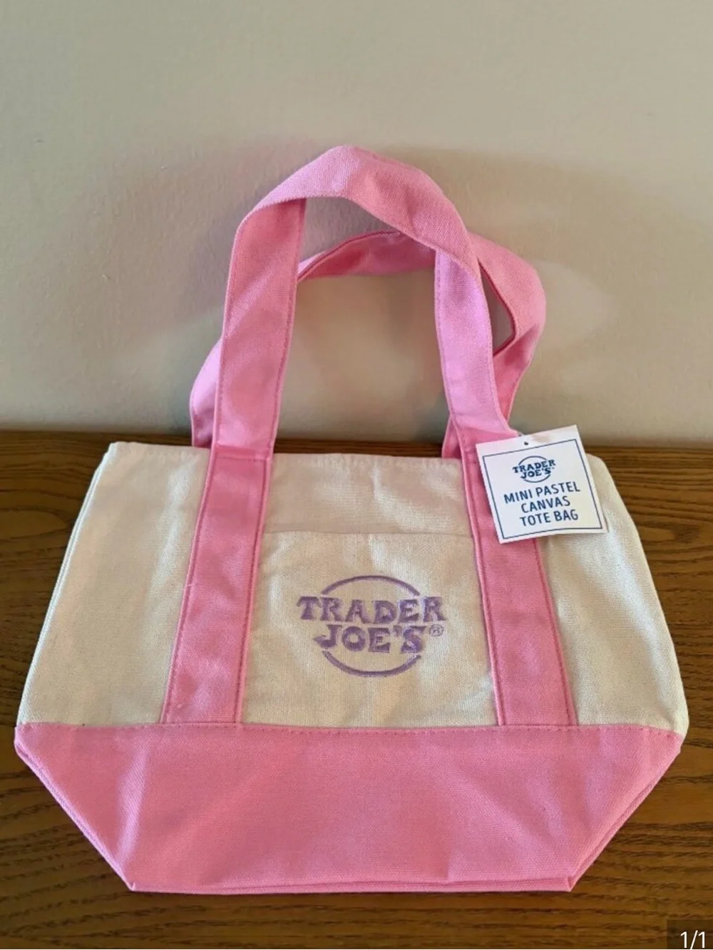 Trader Joe’s Mini pastel Pink and Purple Canvas Tote Bag-NWOT